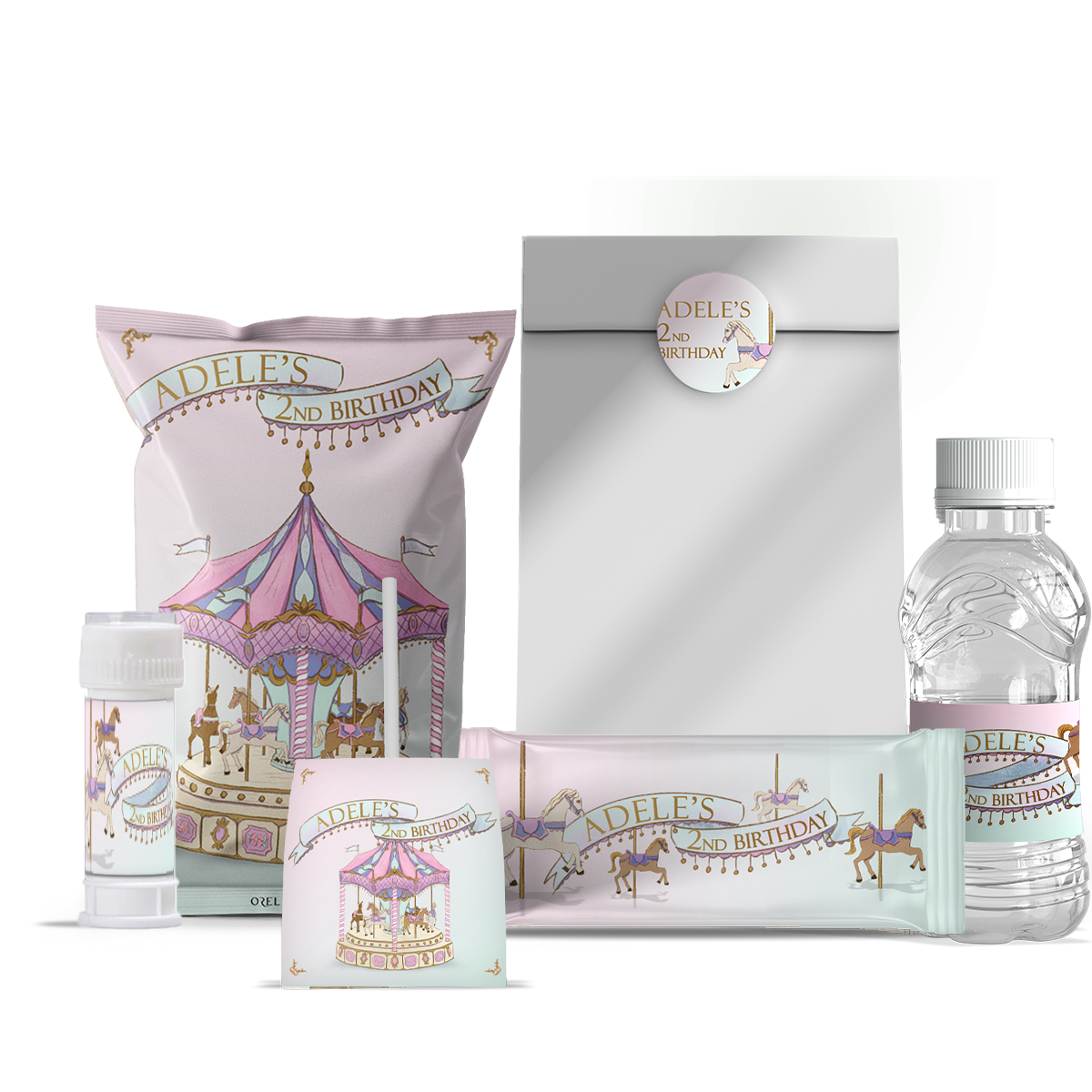 חבילת מיתוג מסיבה דגם קרוסלה ורוד